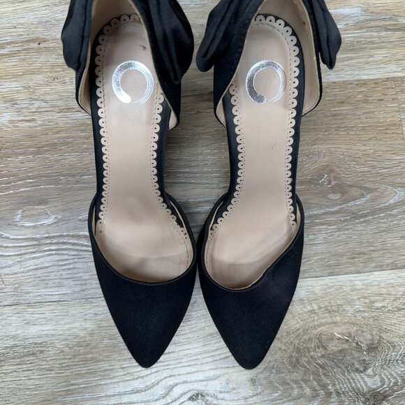 Journee Collection Tanzi Black Satin Stiletto Pump Heels Women's Size 6 - Picture 2 of 6